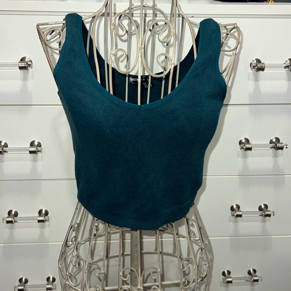 Streetwear Society Dark Teal Ribbed Stretch Tank Top, size M